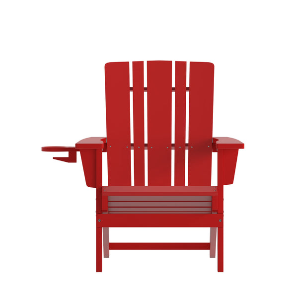 Red |#| Commercial Grade All-Weather Adirondack Chair with Swiveling Cupholder - Red