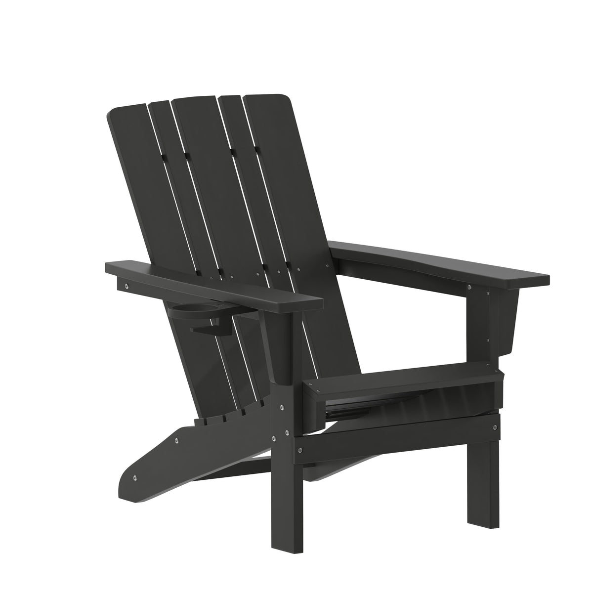 Black |#| Commercial Grade All-Weather Adirondack Chair with Swiveling Cupholder - Black