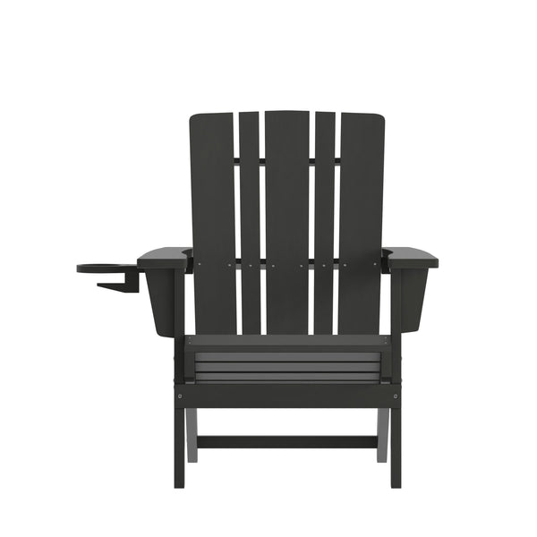 Black |#| Commercial Grade All-Weather Adirondack Chair with Swiveling Cupholder - Black