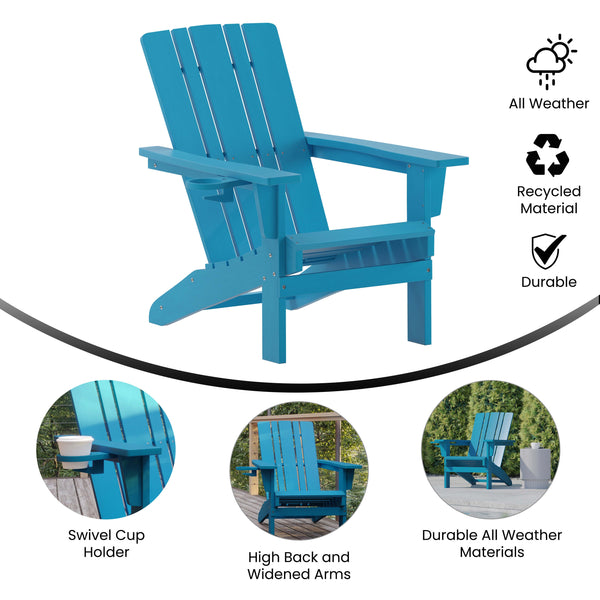 Blue |#| Commercial Grade All-Weather Adirondack Chair with Swiveling Cupholder - Blue