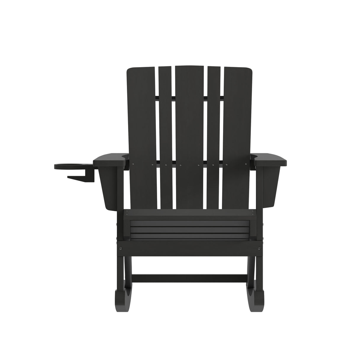 Black |#| Commercial All-Weather Rocking Adirondack Chair with Swiveling Cupholder - Black