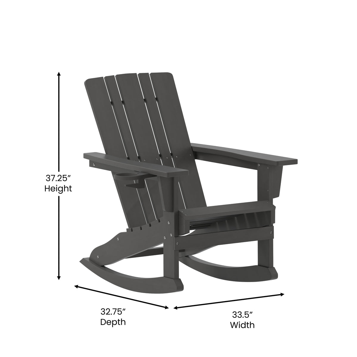 Gray |#| Commercial All-Weather Rocking Adirondack Chair with Swiveling Cupholder - Gray