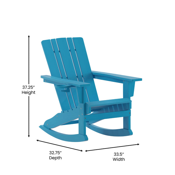 Blue |#| Commercial All-Weather Rocking Adirondack Chair with Swiveling Cupholder - Blue