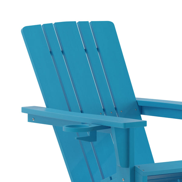 Blue |#| Commercial All-Weather Rocking Adirondack Chair with Swiveling Cupholder - Blue