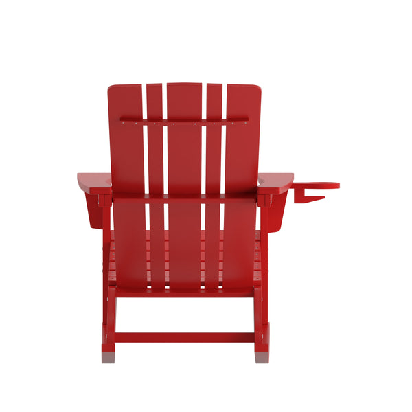 Red |#| Commercial All-Weather Rocking Adirondack Chair with Swiveling Cupholder - Red