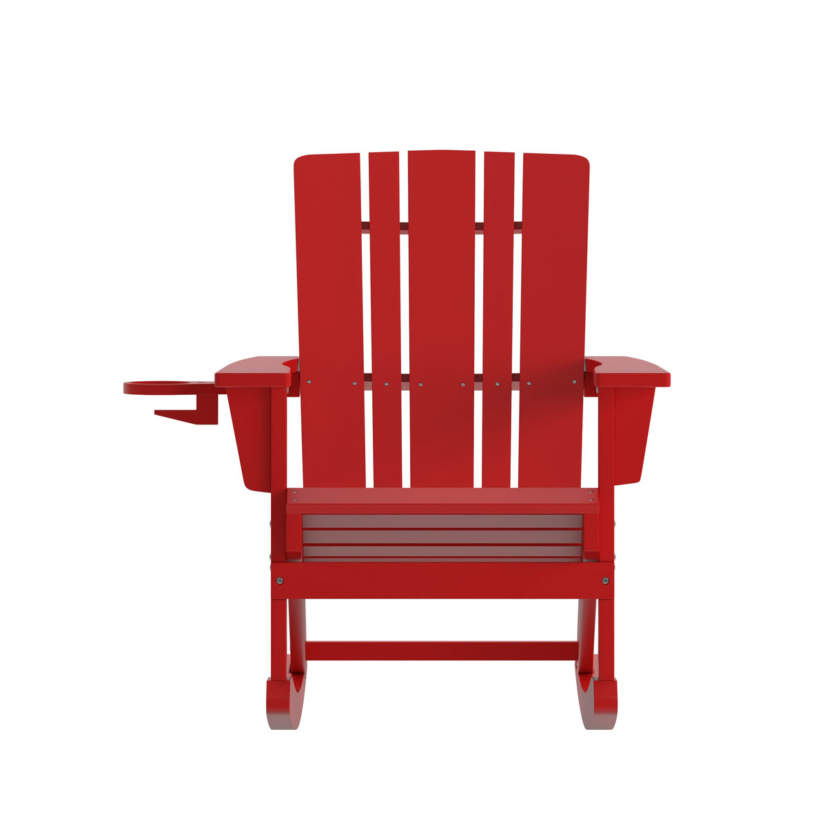 Red |#| Commercial All-Weather Rocking Adirondack Chair with Swiveling Cupholder - Red