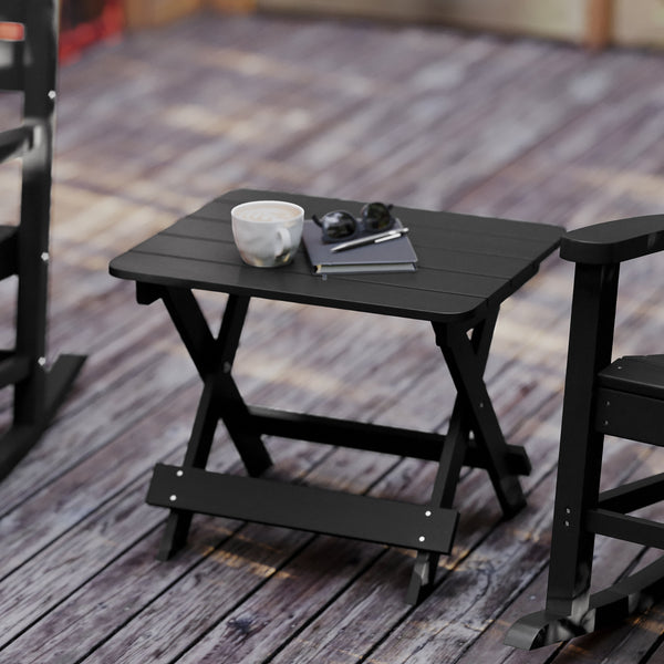 Black |#| Commercial Grade All-Weather Portable Folding Adirondack Side Table - Black