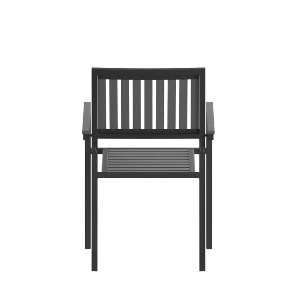 Black/Black |#| Indoor/Outdoor Black Patio Club Chair with Poly Resin Back and Seat Slats-2 Pack