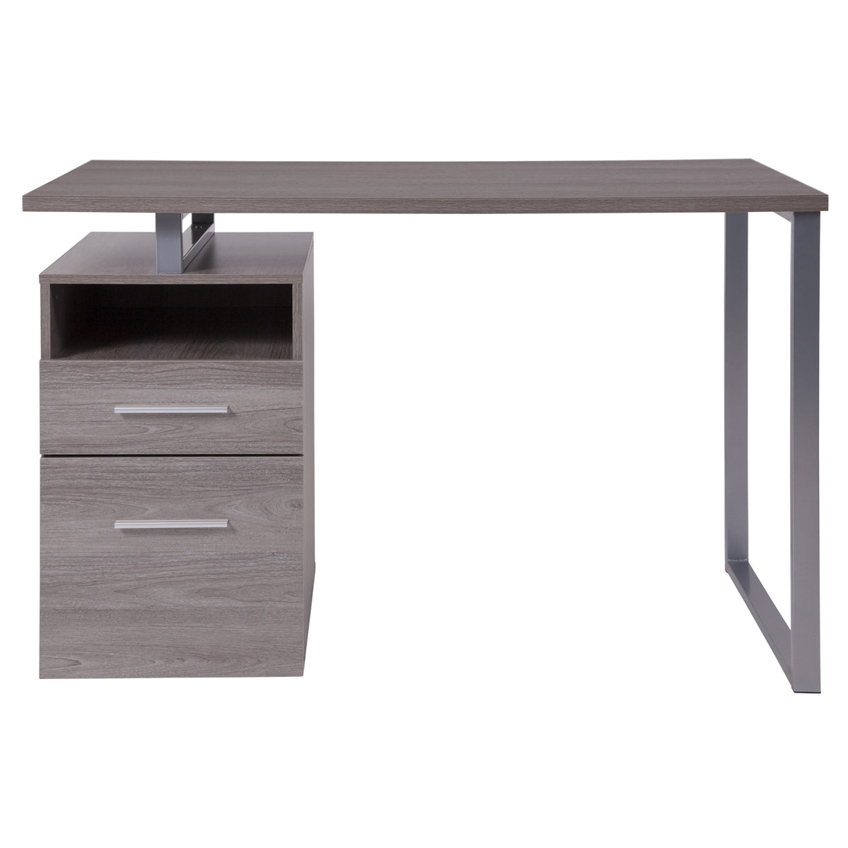 Light Ash |#| Lt Ash Wood Grain Finish Computer Desk with Two Drawers and Silver Metal Frame