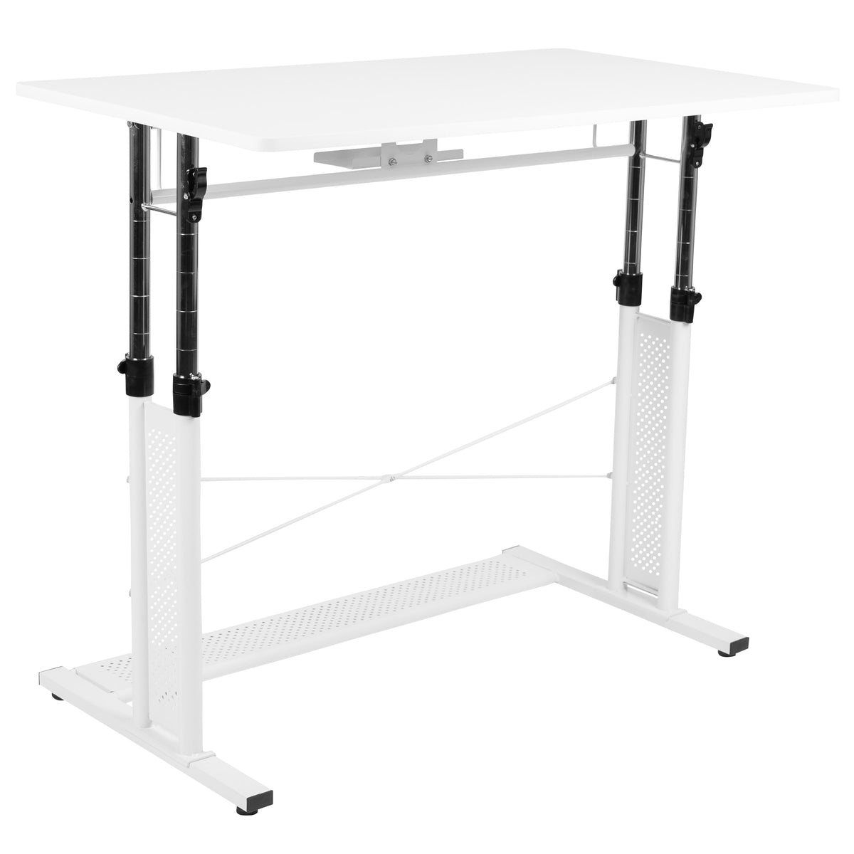 White |#| White Height Adjustable 27.25-35.75inchH Sit to Stand Laptop Desk