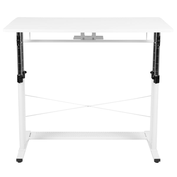 White |#| White Height Adjustable 27.25-35.75inchH Sit to Stand Laptop Desk