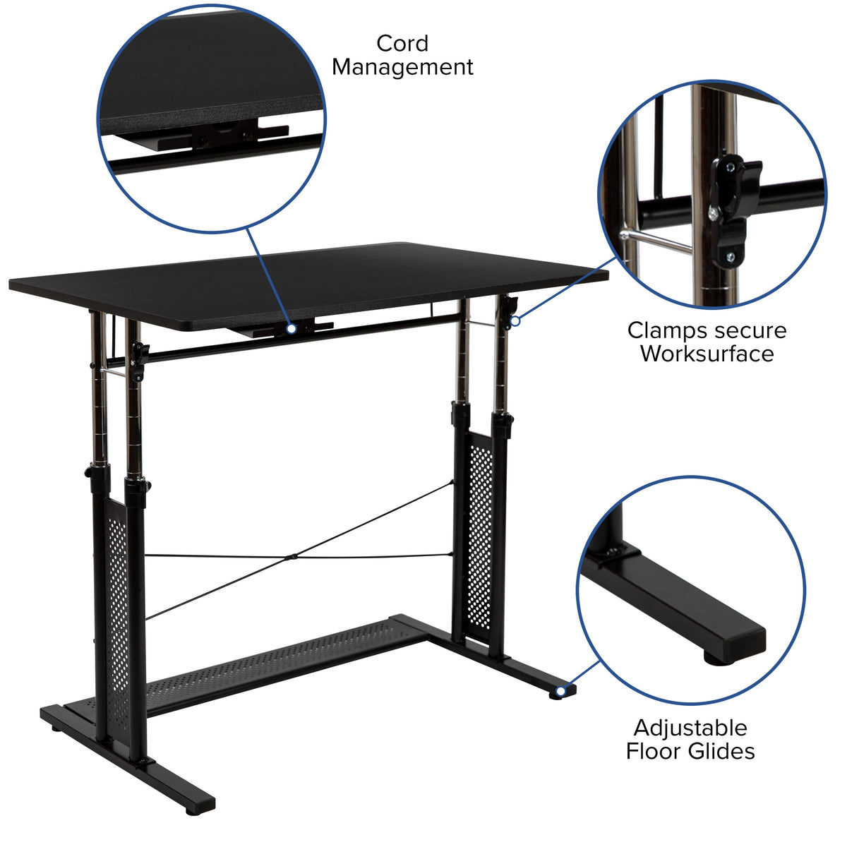 Black |#| Black Height Adjustable 27.25-35.75inchH Sit to Stand Laptop Desk