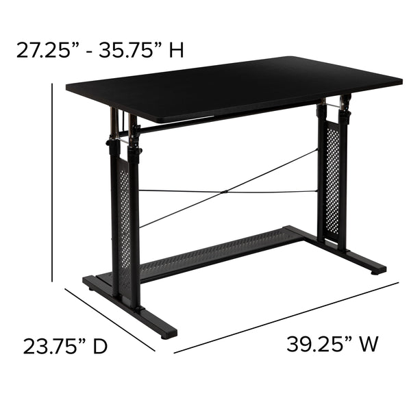 Black |#| Black Height Adjustable 27.25-35.75inchH Sit to Stand Laptop Desk