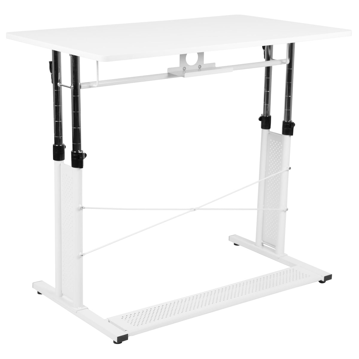 White |#| White Height Adjustable 27.25-35.75inchH Sit to Stand Laptop Desk