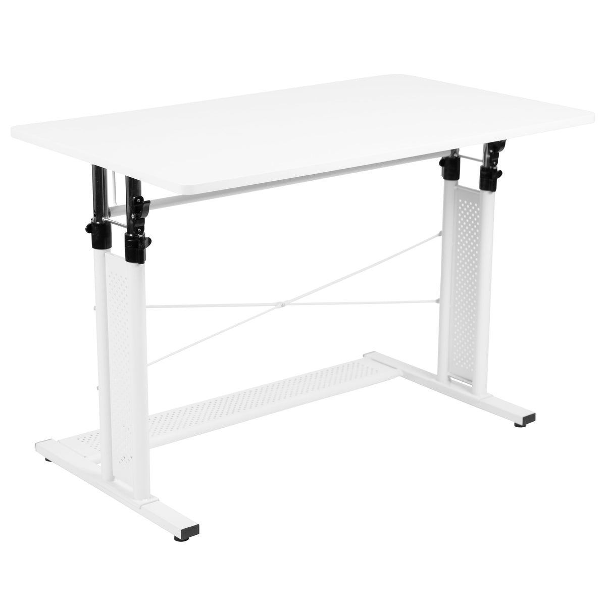 White |#| White Height Adjustable 27.25-35.75inchH Sit to Stand Laptop Desk