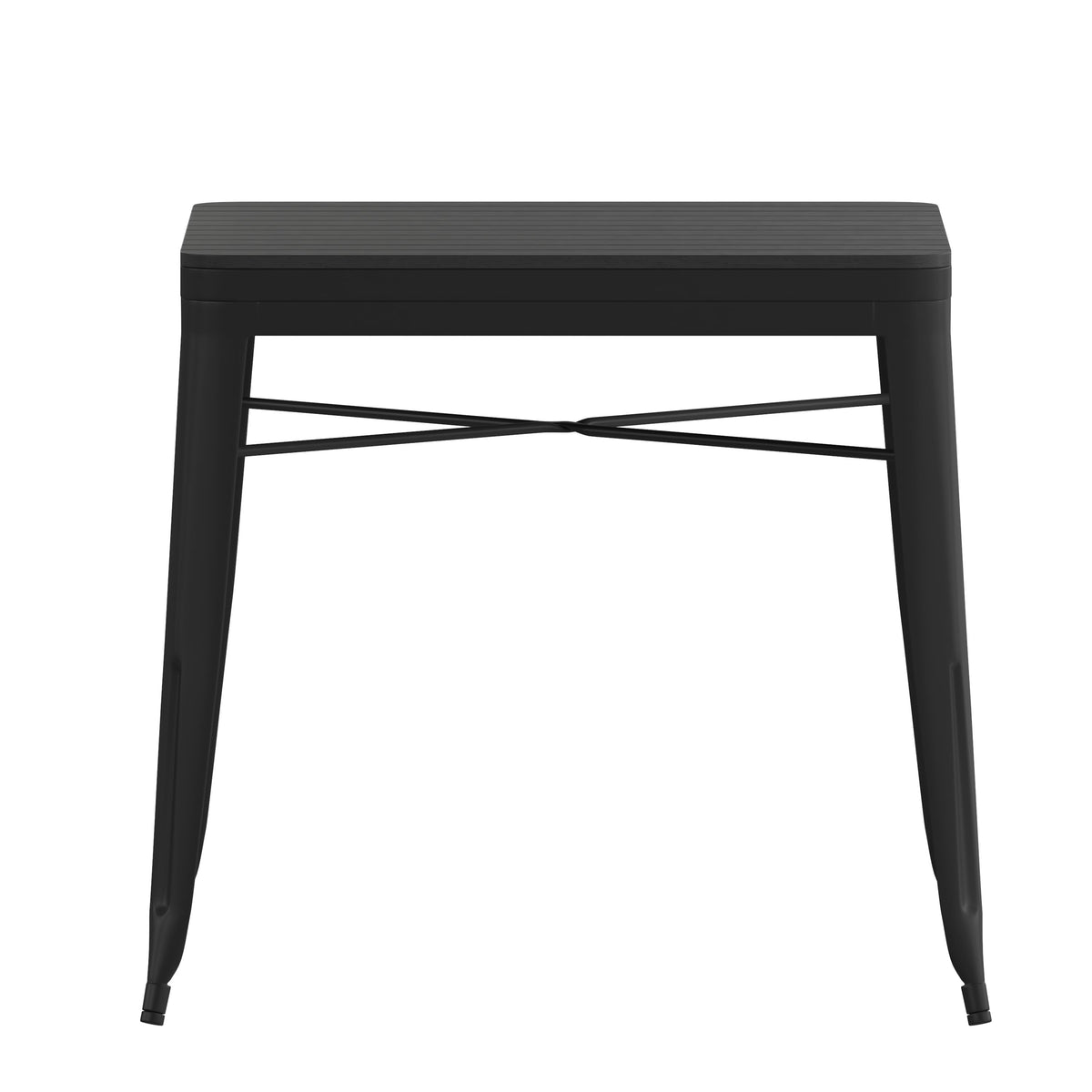 Black Top/Black Frame |#| Indoor/Outdoor Commercial Steel Patio Table with Poly Resin Slatted Top - Black