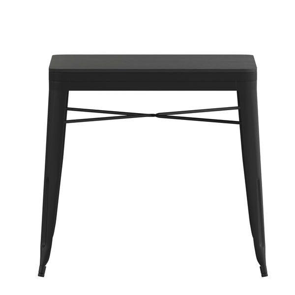 Black Top/Black Frame |#| Indoor/Outdoor Commercial Steel Patio Table with Poly Resin Slatted Top - Black