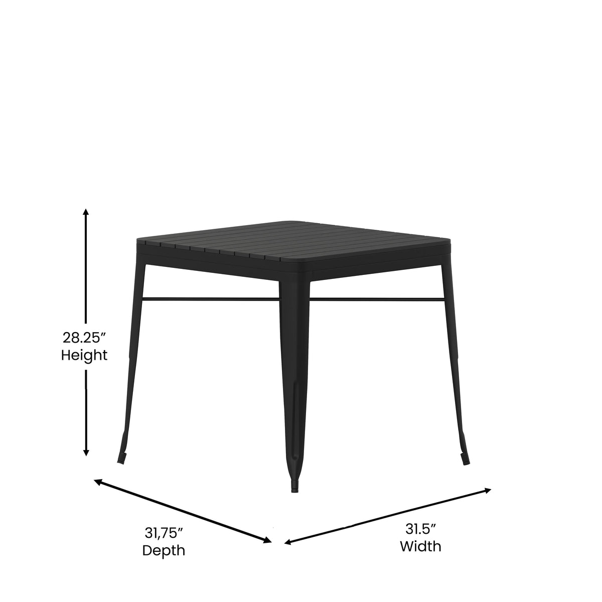 Black |#| All-Weather Resin Top Square Table & 4 Metal Chairs with Poly Resin Seats-Black