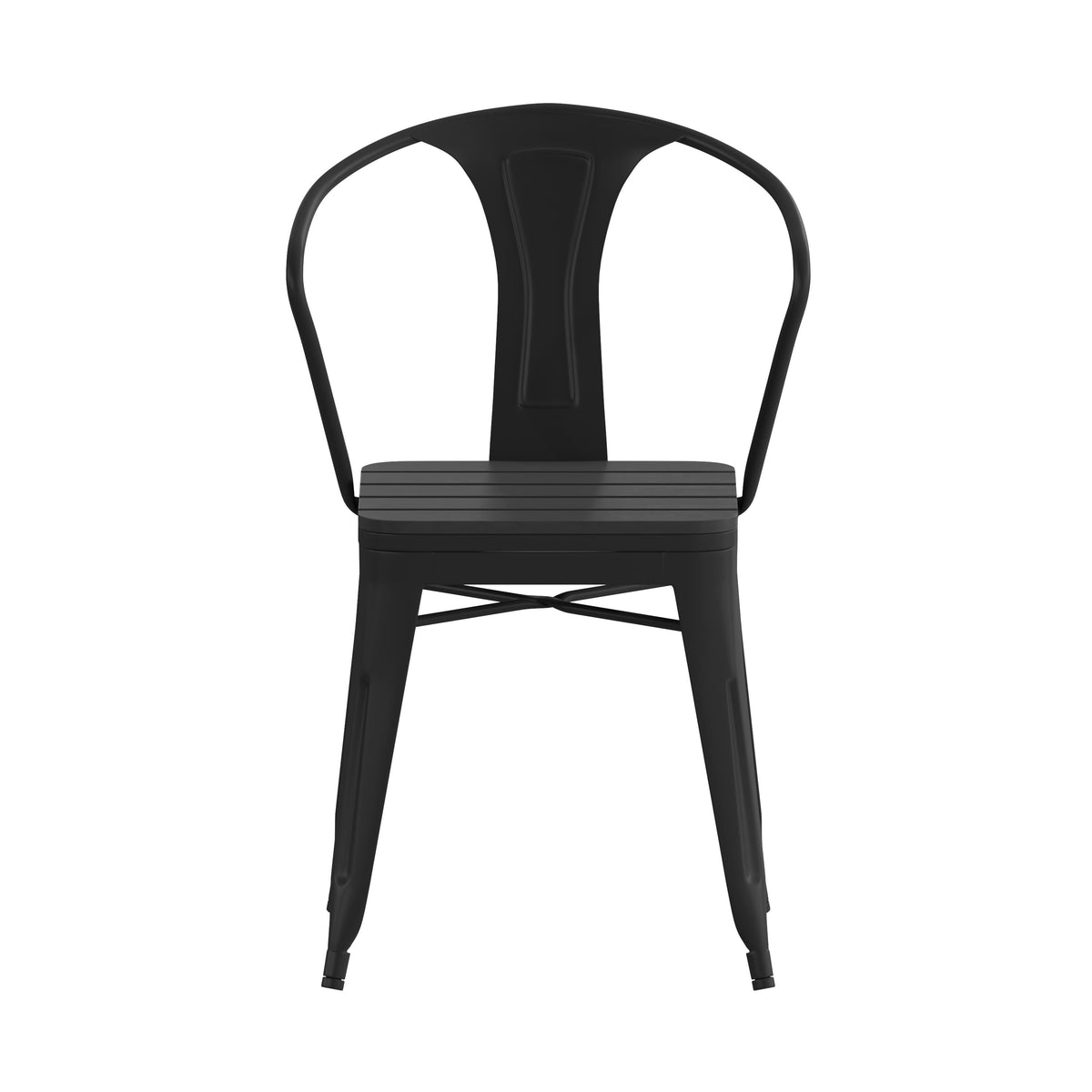 Black |#| All-Weather Black Steel Vertical Slat Back Patio Arm Chair with Poly Resin Seat