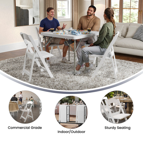 White |#| Folding Chair - White Resin - 800LB Weight Capacity - Vinyl Seat