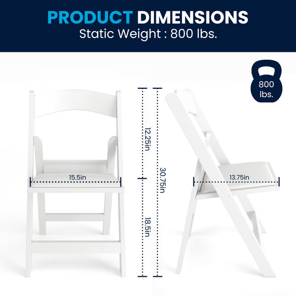 White |#| Folding Chair - White Resin - 800LB Weight Capacity - Vinyl Seat