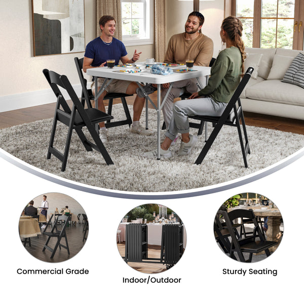 Black |#| Folding Chair - Black Resin - 800LB Weight Capacity - Vinyl Seat