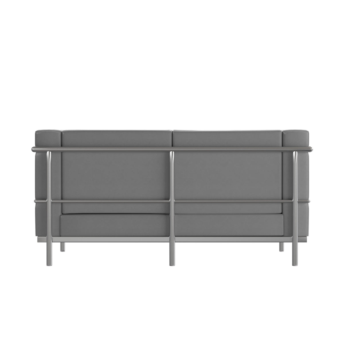 Gray |#| Contemporary Gray LeatherSoft Loveseat with Double Bar Encasing Frame