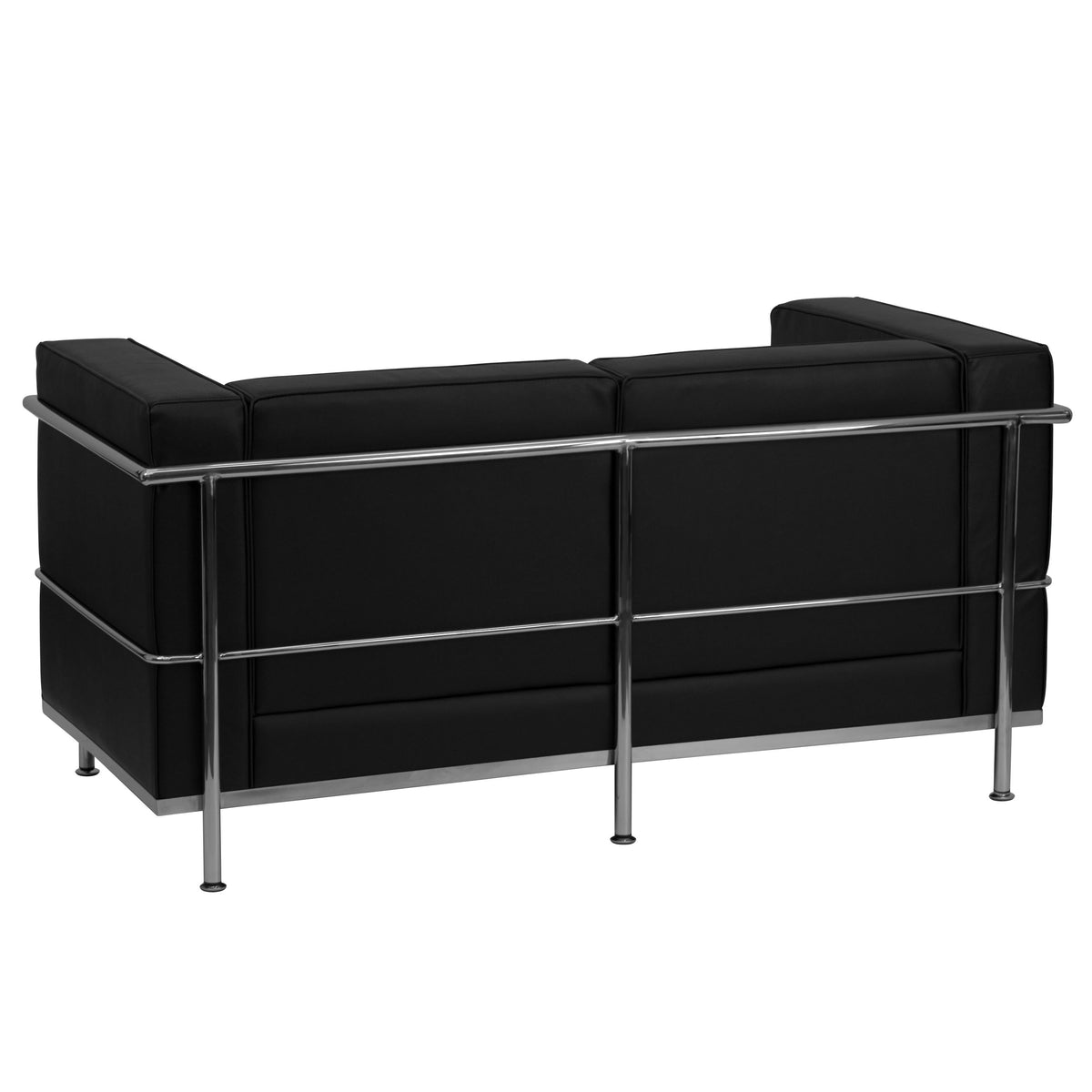 Black |#| Contemporary Black LeatherSoft Loveseat with Double Bar Encasing Frame