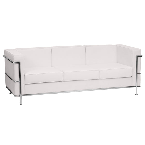 Melrose White |#| Contemporary White LeatherSoft Sofa with Double Bar Encasing Frame