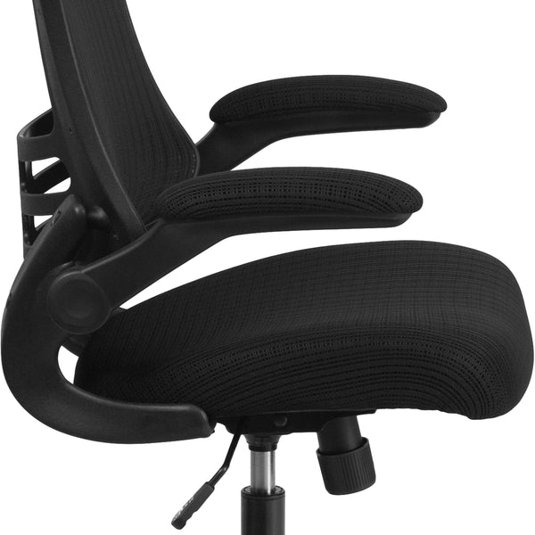 High Back Black Mesh Ergonomic Chair with Chrome Plated Base and Flip-Up Arms
