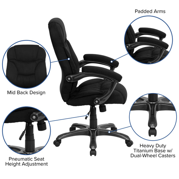 Black Microfiber |#| High Back Black MIC Contemporary Executive Swivel Ergonomic Office Chair w/ Arms