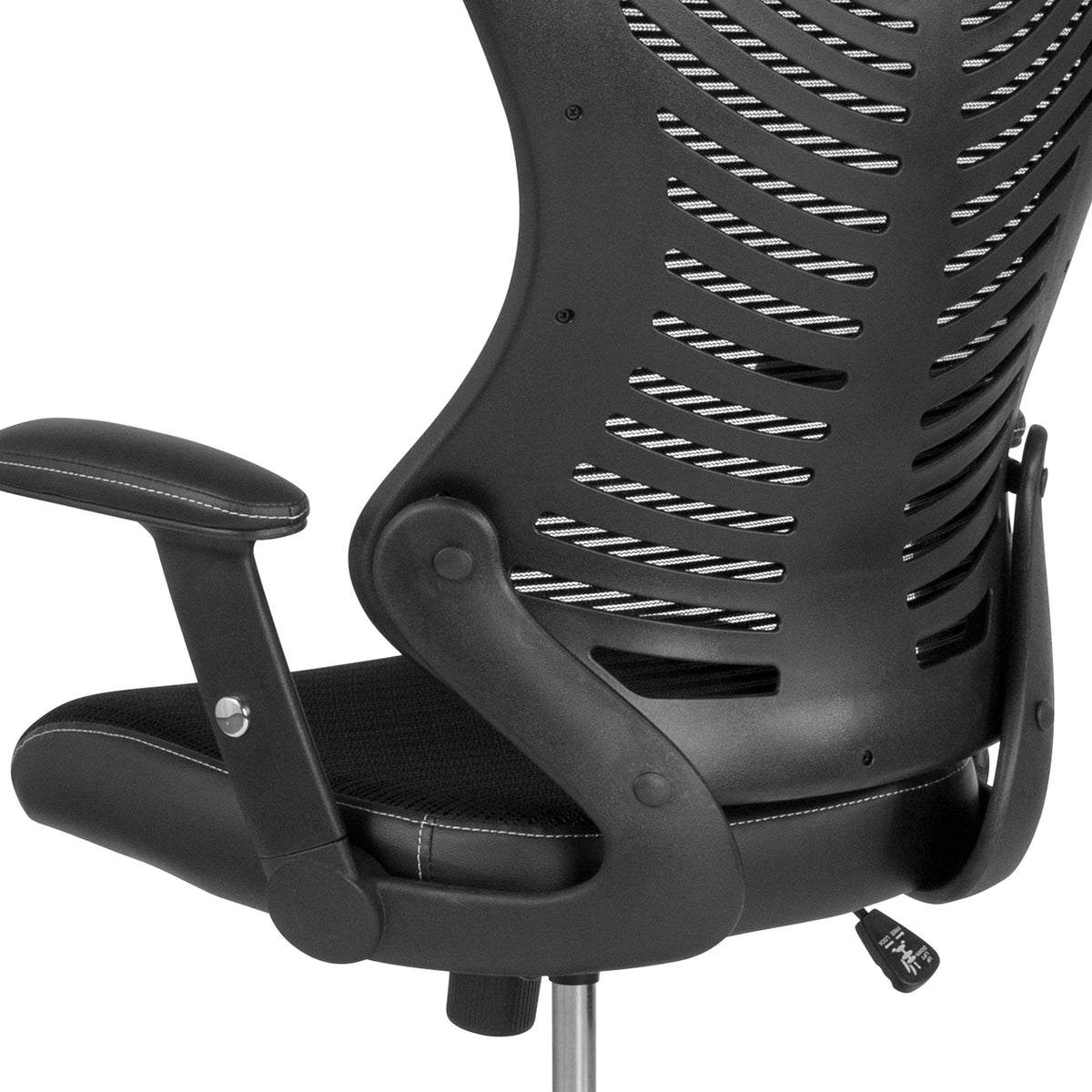 Black High Back Mesh Drafting Chair with LeatherSoft Sides and Adjustable Arms