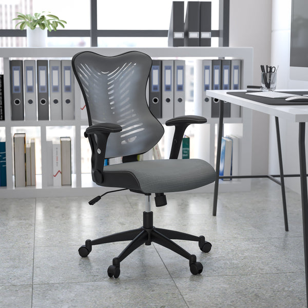 Gray Mesh |#| High Back Designer Gray Mesh Executive Ergonomic Chair with Adjustable Arms