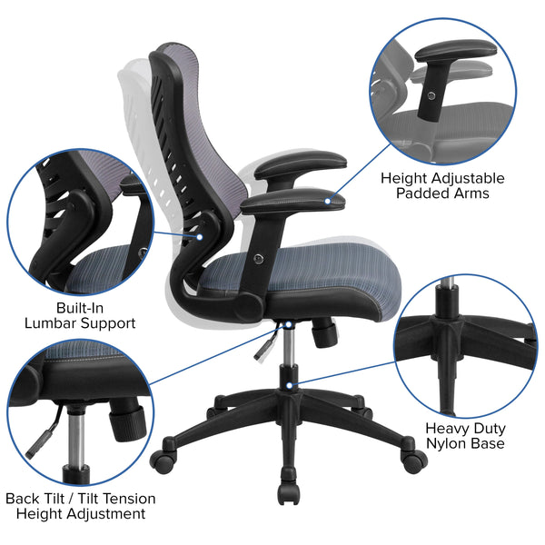 Gray Mesh |#| High Back Designer Gray Mesh Executive Ergonomic Chair with Adjustable Arms