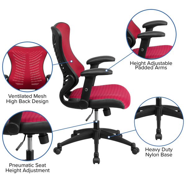 Burgundy Mesh |#| High Back Designer Burgundy Mesh Executive Ergonomic Chair with Adjustable Arms