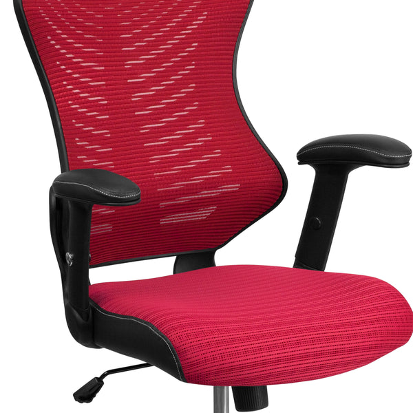 Burgundy Mesh |#| High Back Designer Burgundy Mesh Executive Ergonomic Chair with Adjustable Arms