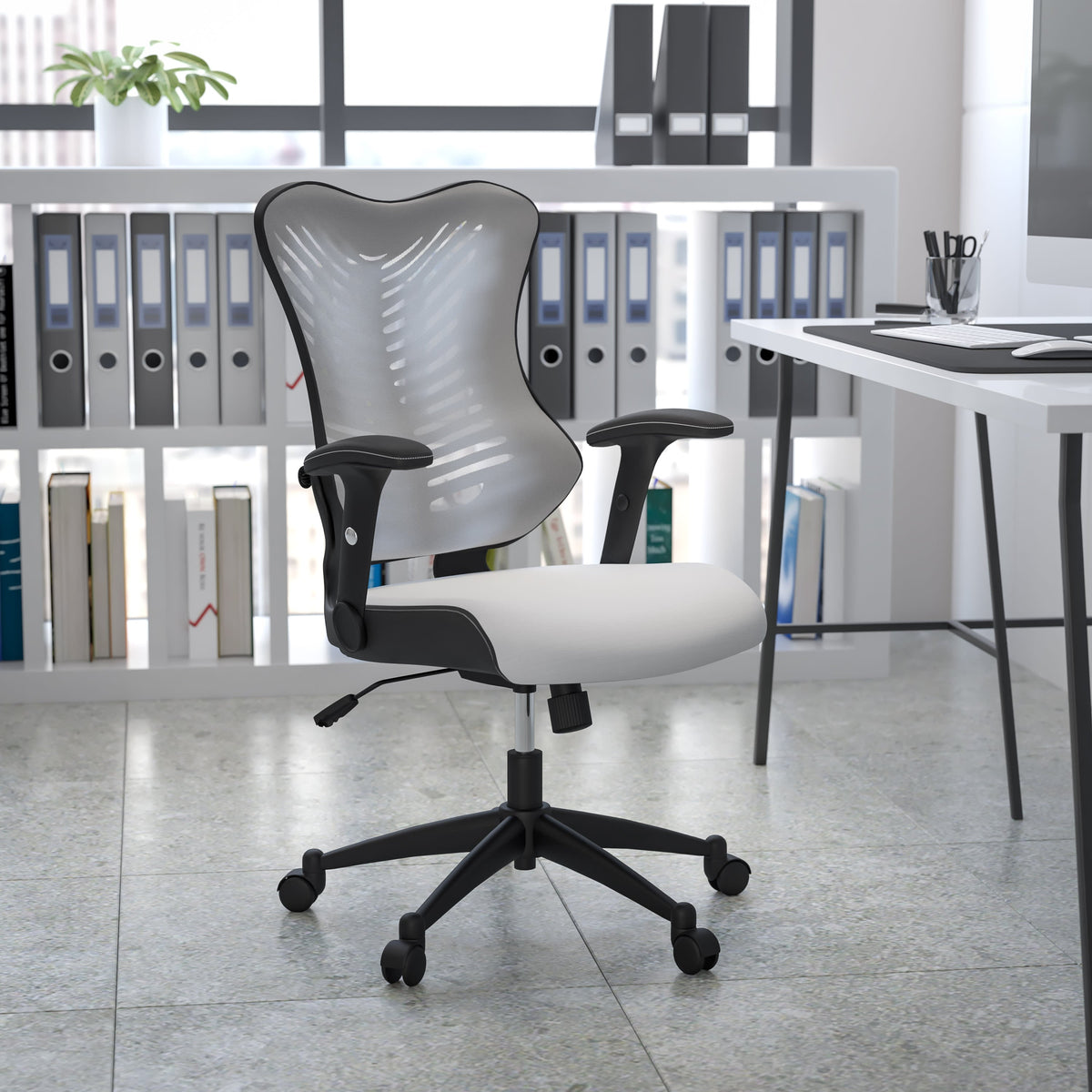 White Mesh |#| High Back Designer White Mesh Executive Ergonomic Office Chair - Adjustable Arms