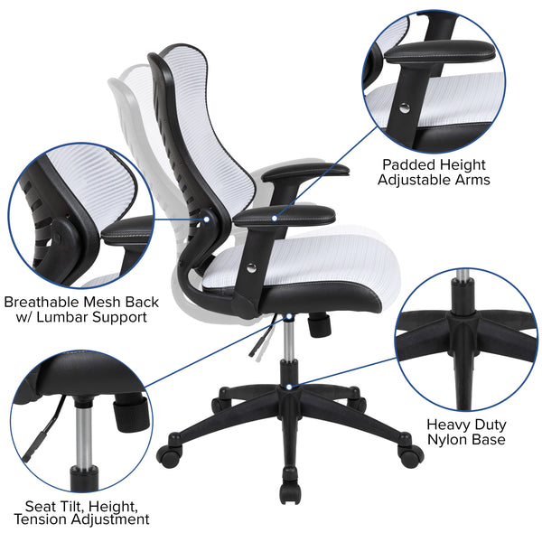 White Mesh |#| High Back Designer White Mesh Executive Ergonomic Office Chair - Adjustable Arms