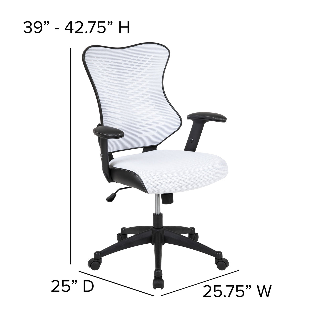 White Mesh |#| High Back Designer White Mesh Executive Ergonomic Office Chair - Adjustable Arms