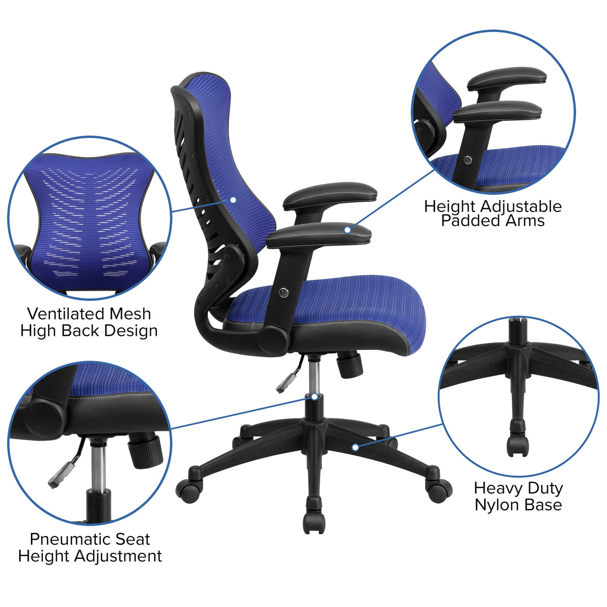 Blue Mesh |#| High Back Designer Blue Mesh Executive Ergonomic Chair with Adjustable Arms