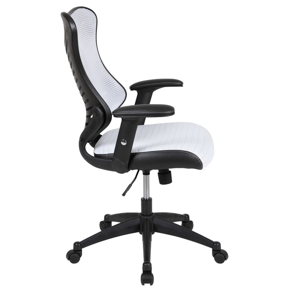 White Mesh |#| High Back Designer White Mesh Executive Ergonomic Office Chair - Adjustable Arms