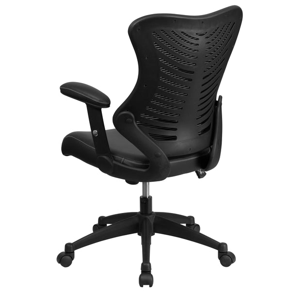 Black Mesh & LeatherSoft |#| High Back Black Mesh Ergonomic Chair with LeatherSoft Seat and Adjustable Arms