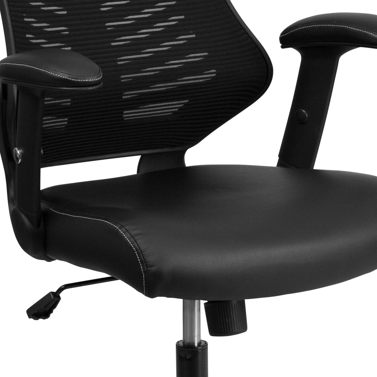 Black Mesh & LeatherSoft |#| High Back Black Mesh Ergonomic Chair with LeatherSoft Seat and Adjustable Arms