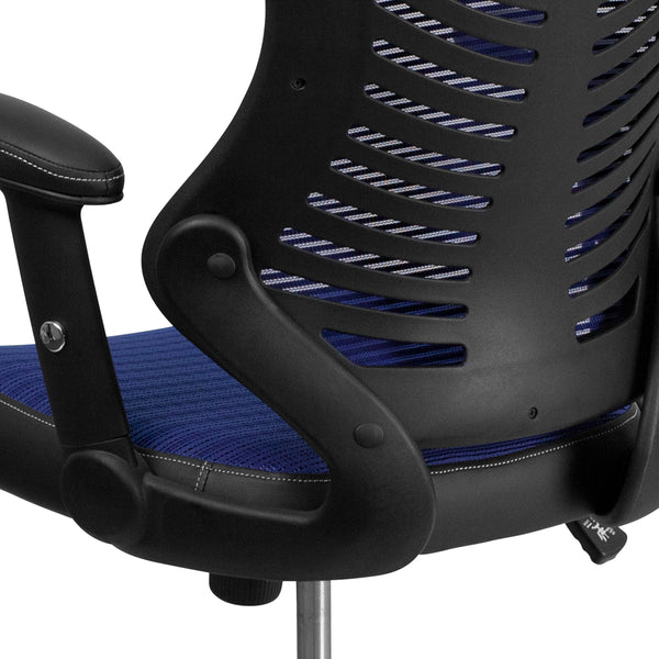 Blue Mesh |#| High Back Designer Blue Mesh Executive Ergonomic Chair with Adjustable Arms