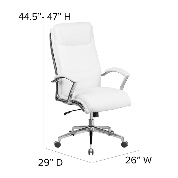White |#| High Back Designer White LeatherSoft Upholstered Executive Swivel Office Chair