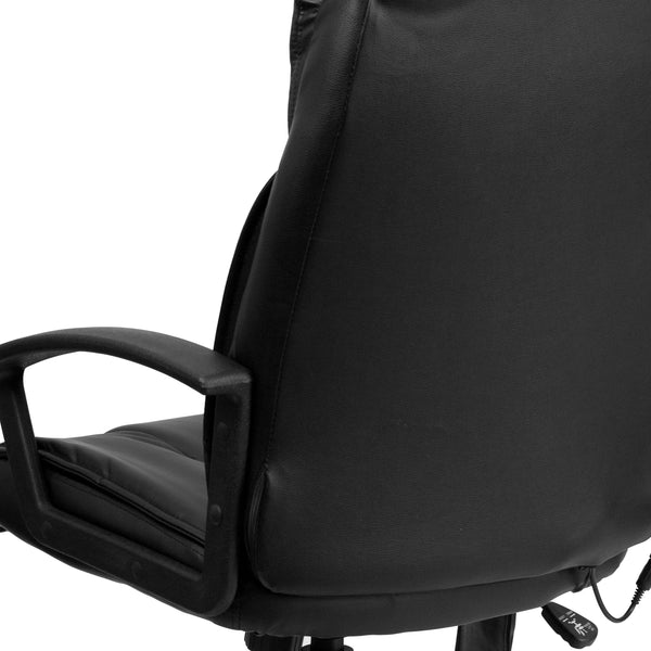 High Back Massaging Black LeatherSoft Upholstered Chair with Side Remote Pocket