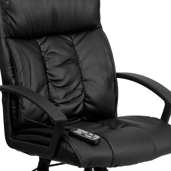 High Back Massaging Black LeatherSoft Upholstered Chair with Side Remote Pocket