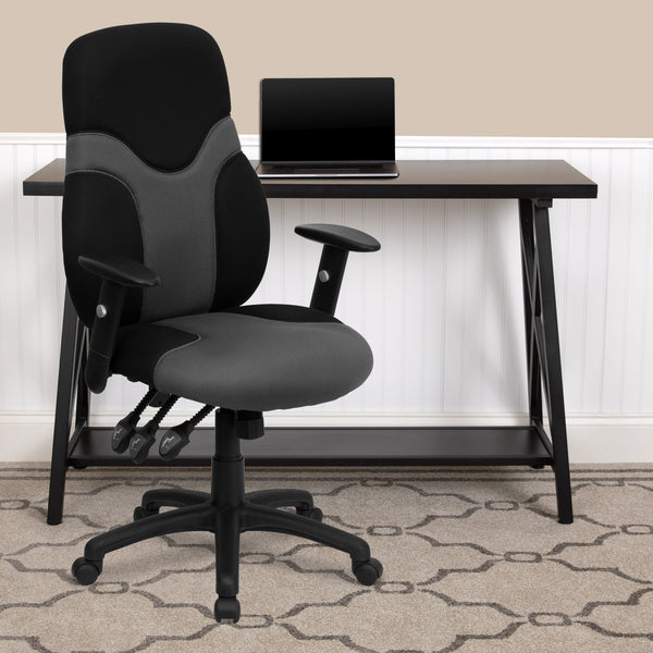 High Back Ergonomic Black and Gray Mesh Swivel Task Chair with Adjustable Arms