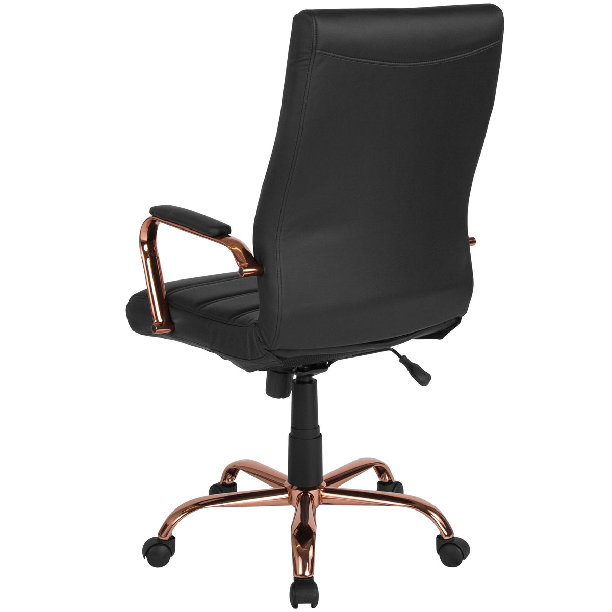 Black LeatherSoft/Rose Gold Frame |#| High Back Black LeatherSoft Executive Swivel Office Chair - Rose Gold Frame/Arms