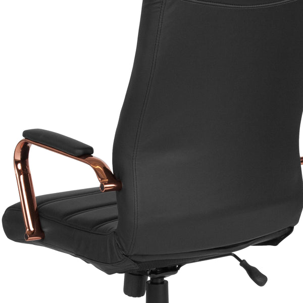 Black LeatherSoft/Rose Gold Frame |#| High Back Black LeatherSoft Executive Swivel Office Chair - Rose Gold Frame/Arms